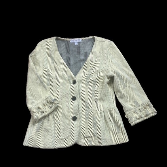 Andria Lieu Collection Women 3/4 Sleeve Blazer Stretch Sz P/S Ruffle 3/ Button - Picture 1 of 9